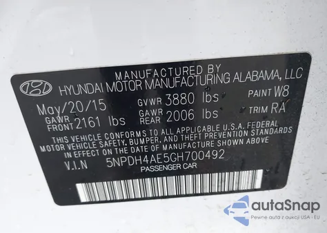 2016 Hyundai Elantra Se z USA, uszkodzony, nr VIN 5NPDH4AE5GH700492
